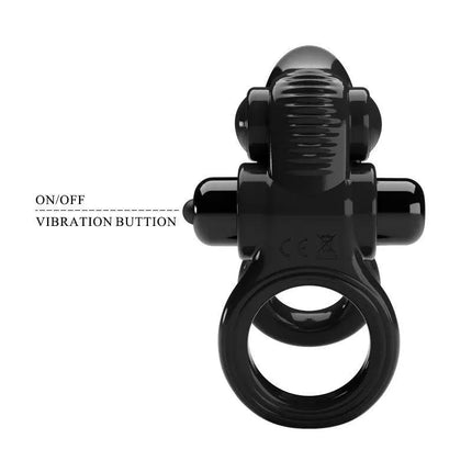 Passionate Double Vibrating Penis Ring with dual stimulation and on/off vibration button for heightened pleasure.