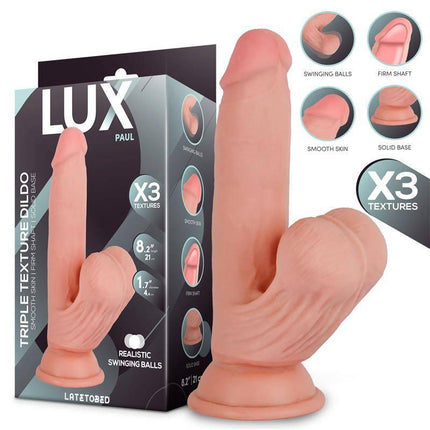 Paul Triple Density Dildo with Swinging Balls 8.2 - lifelike pleasure toy with triple-density design and realistic swinging balls.