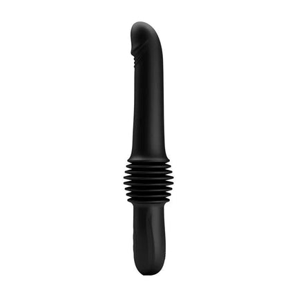 Pazuzu Thrusting Vibe USB Silicone with three thrusting modes and smooth black silicone body for intense stimulation.