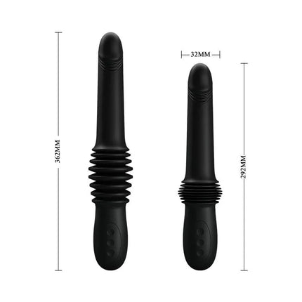Pazuzu Thrusting Vibe USB Silicone in two sizes, featuring a smooth silicone body and three thrusting modes for customizable pleasure.