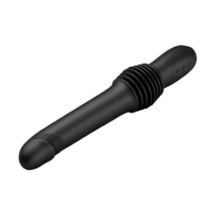 Pazuzu Thrusting Vibe USB Silicone, black vibrator with three thrusting modes and smooth silicone design for cordless pleasure.