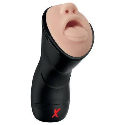 PDX Elite Deep Throat Vibrating Stroker featuring realistic throat design and versatile vibrations for an ultimate lifelike experience.