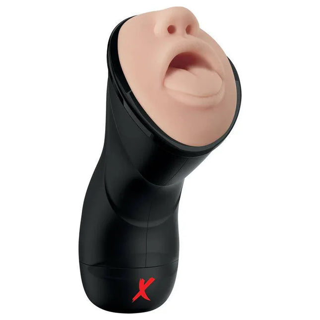 PDX Elite Deep Throat Vibrating Stroker featuring realistic throat design and versatile vibrations for an ultimate lifelike experience.