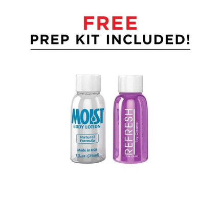 Free prep kit included with Moist body lotion and Refresh cleanser bottles displayed.