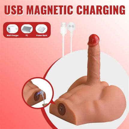 Peel Dildo and Ass Thrusting Vibrator masturbator with USB magnetic charging cable and realistic dildo torso base