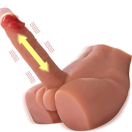 Peel Dildo and Ass Thrusting Vibrator showing thrusting motion and vibration functions on realistic dildo and ass masturbator