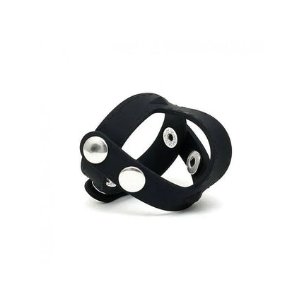 Penis Ball Strap in black silicone with adjustable design for enhanced pleasure and endurance, featuring a body-safe, easy-to-clean material.