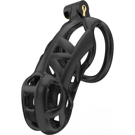 Black Penis Cage PC01 with ergonomic design and front opening for comfort and durability in high quality ABS material.