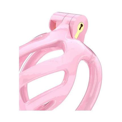 Close-up of Penis Cage PC02 Pink made of high quality ABS material with lock, featuring an ergonomic design for comfort and durability.