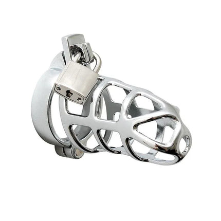 Metal penis chastity 45 MM cage with padlock for secure BDSM play, featuring a minimalist design and durable silver metal construction.