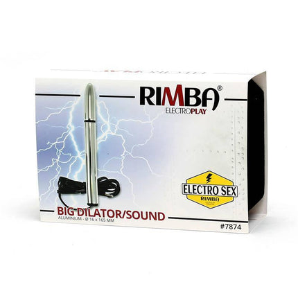 Rimba electroplay Penis Dilator with power connector, suitable for use with Rimba Power Box and featuring 1.6 cm aluminum diameter.