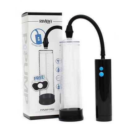 Penis Enlarger with Rechargeable Remote P-Pump PP2 with package and remote control, featuring adjustable suction settings.