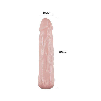 Penis extended sleeve in soft TPR material, 6 cm length increase, 40mm diameter, 180mm total length, waterproof and flexible for comfort.