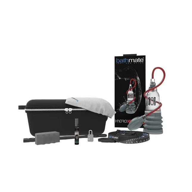 Penis Pump Hydroxtreme3 by Bathmate with accessories for safe and effective hydraulic pumping technology.