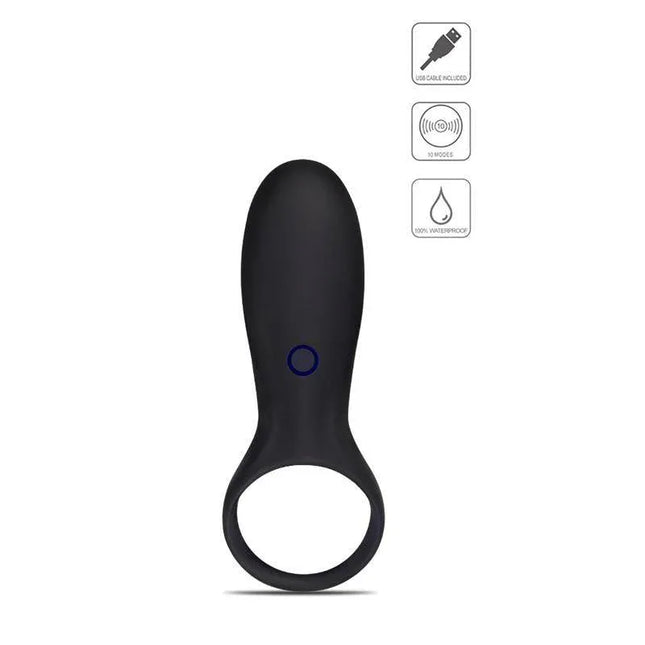 Penis Ring iJoy Stamina Ring USB Black with vibration features and clitoral stimulation.