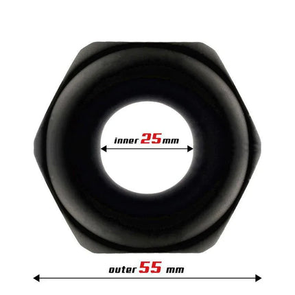 Penis Ring Nut Liquid Silicone 25 mm with hexagonal shape for enhanced sensation and grip, shown with 25 mm inner diameter.