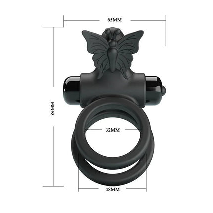 Penis Ring Passionate Ring IX with Vibration featuring dual-ring design with measurements