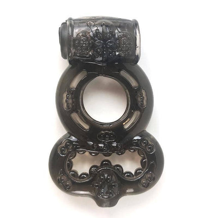 Penis Ring with Vibration Black by A-GUSTO, double ring design, soft elastic material, intimate pleasure accessory