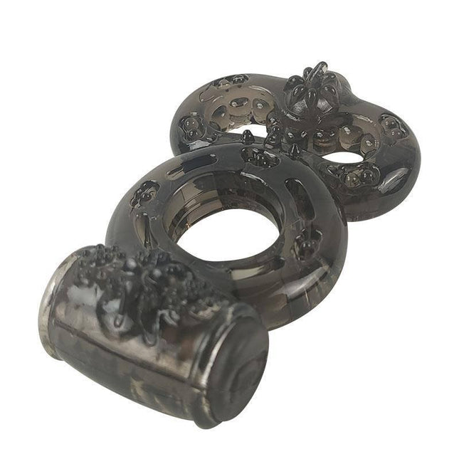 Penis Ring with Vibration Black by A-GUSTO featuring double ring design and soft materials for enhanced pleasure.