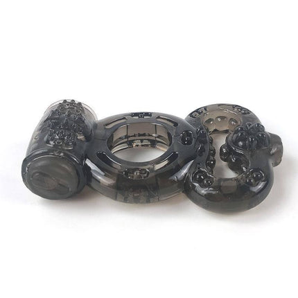 Penis Ring with Vibration Black by A-GUSTO, double ring design for enhanced stimulation and comfortable fit, compact and powerful couples accessory.