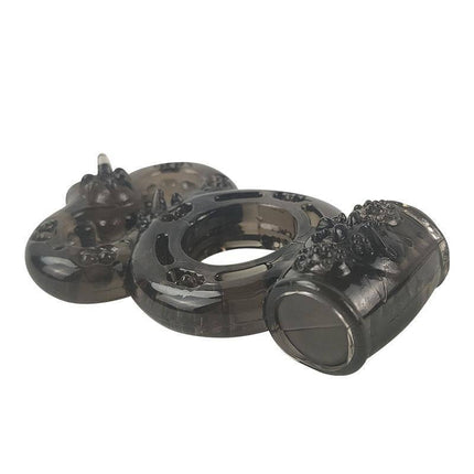Penis Ring with Vibration Black by A-GUSTO, featuring double ring design for enhanced stimulation and comfort.