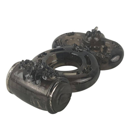 Penis Ring with Vibration Black by A-GUSTO, double ring design for enhanced stimulation, soft elastic material for comfortable use.
