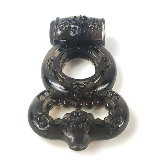 Penis Ring with Vibration Black by A-GUSTO featuring a double ring design and soft materials for enhanced stimulation and comfort.