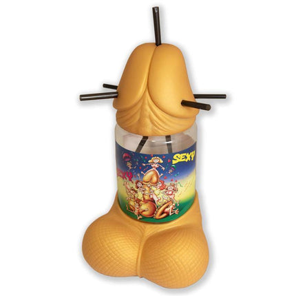 Penis-Shaped 1-Liter Cup with 5 Straws Gold Edition for playful party fun