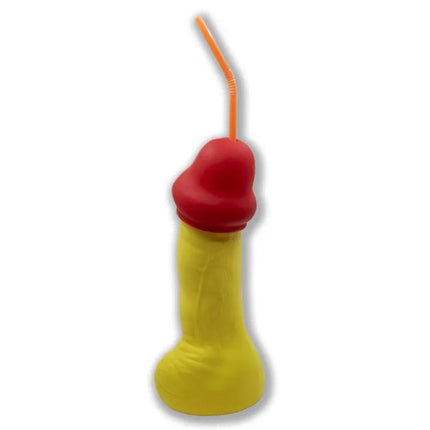 Penis-shaped Cup Fluorescent 500 ml with straw, perfect for adult parties.