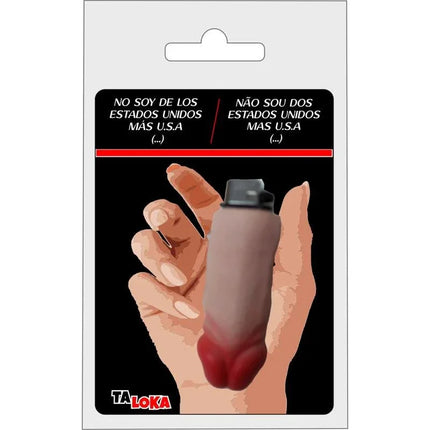 Penis-shaped lighter Rechargeable in packaging, novelty design with humorous phrases for adults.
