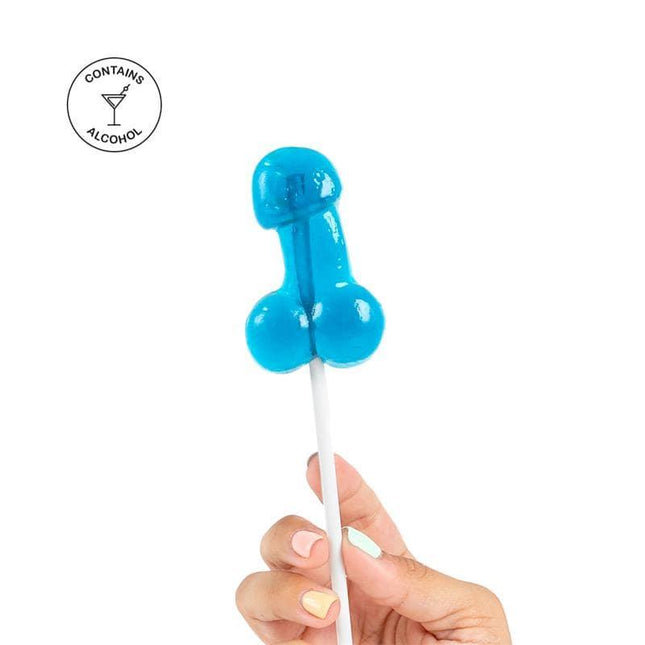 Penis Shaped Lollipop Gin Tonic Flavor with Alcohol - playful blue candy for adult parties and gifts.
