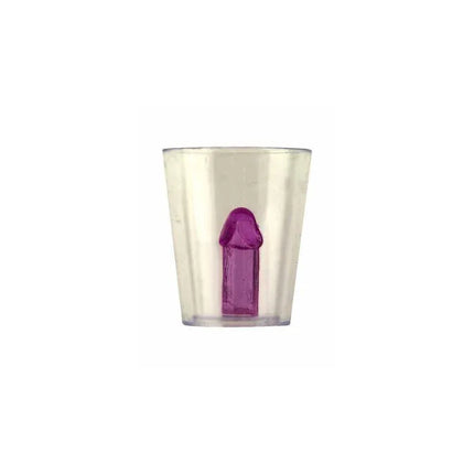 Purple penis-shaped shot glass, part of Diablo Picante 2-Pack, ideal for bold and cheeky adult events. Product focus: penis-shaped shot glasses 2 units.