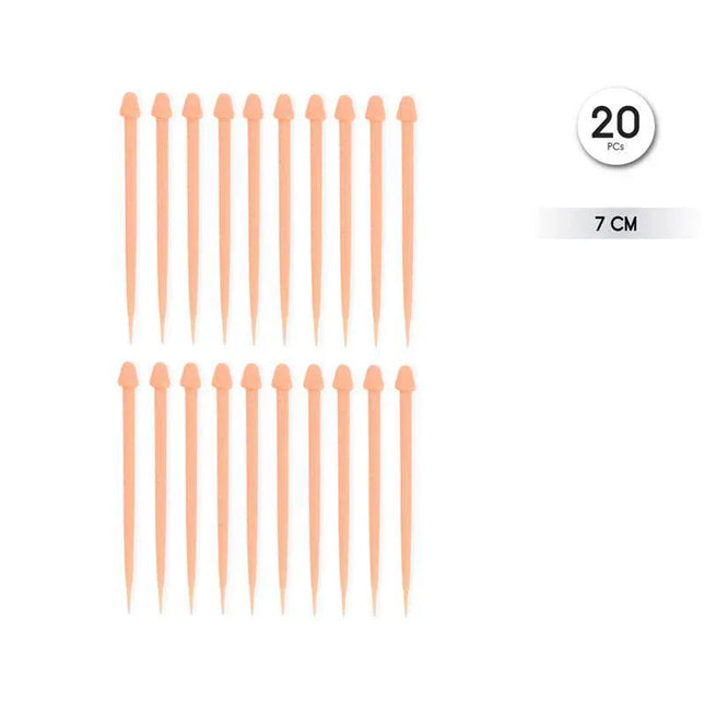 Penis-shaped skewers 20 units - 7 cm party skewers for fun gatherings