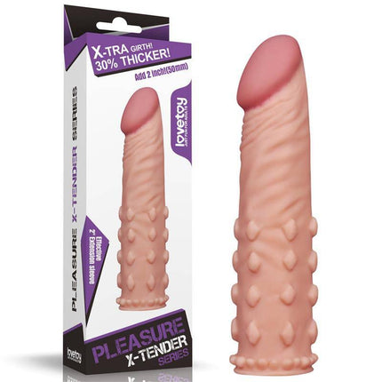 Penis Sleeve Add 2 Pleasure X Tender Flesh by LoveToy product image featuring lifelike glans and veined shaft with enhanced texture.