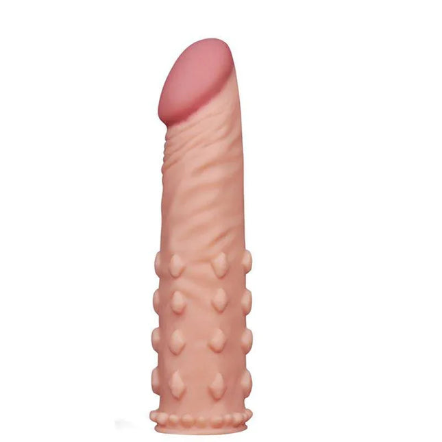 Penis Sleeve Add 2 Pleasure X Tender Flesh by LoveToy, lifelike glans and veined shaft with enhanced base texture for rich sensations.