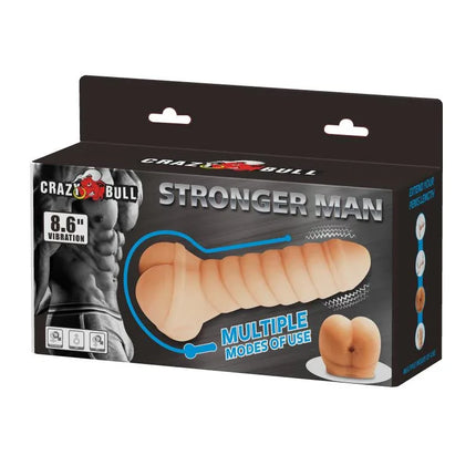 Packaging of Penis Sleeve and Stimulator Stronger Man 8.6 with image of the product and features listed.