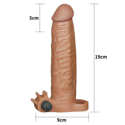Penis Sleeve Pleasure X-Tender Brown Add 2 with realistic texture and measurements