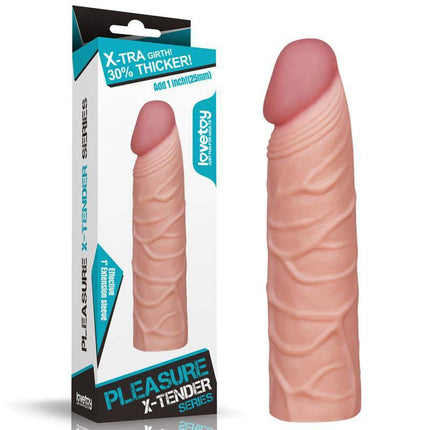 Penis Sleeve Pleasure X Tender Flesh by LoveToy with realistic design and thermo-reactive material for enhanced stimulation.