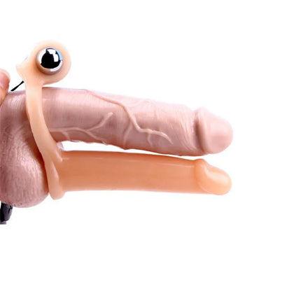 Penis Sleeve with Vibration 15.5 cm Flesh in soft TPE material, showcasing snug fit and added bullet for pleasure.