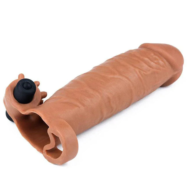 Penis Sleeve with Vibration Add 2 Pleasure X Tender Brown, featuring realistic texture and secure fit for enhanced stimulation and pleasure.