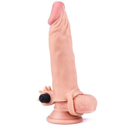 Penis Sleeve with Vibration Add 2 Pleasure X-Tender Flesh showing realistic texture and secure base ring with vibration feature.