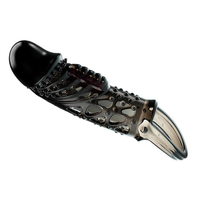 Penis sleeve with vibration Black featuring ergonomic design for increased sensation and comfort.