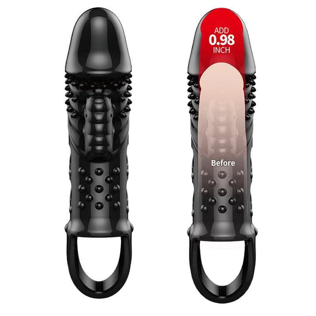 Penis sleeve with vibration Black adding length and girth with powerful stimulation