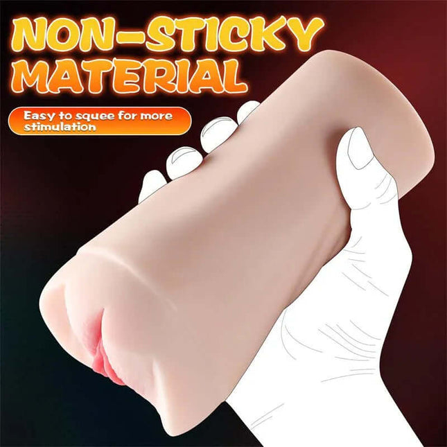 Penny Masturbator with Vibration featuring non-sticky material, textured interior, 7 vibration modes, and 3 adjustable speeds.