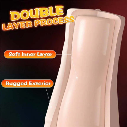 Double layer process of Penny Masturbator with Vibration showing soft inner layer and rugged exterior.