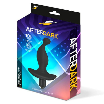 Box of Peridot Vibrating Anal Plug by Afterdark with 10 vibration modes, made of premium body-safe silicone.