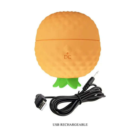 Pineapple Secret Thumping Stimulator with USB charging cable, pineapple-shaped external pulse vibrator, compact and discreet design.