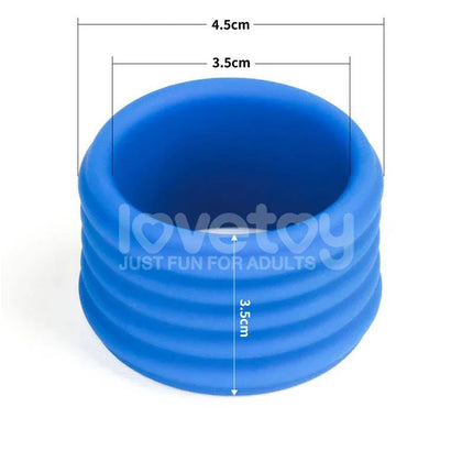 Blue Pinnacle Pro deep Rib Grip Penis Ring with dimensions for enhanced comfort and secure fit.