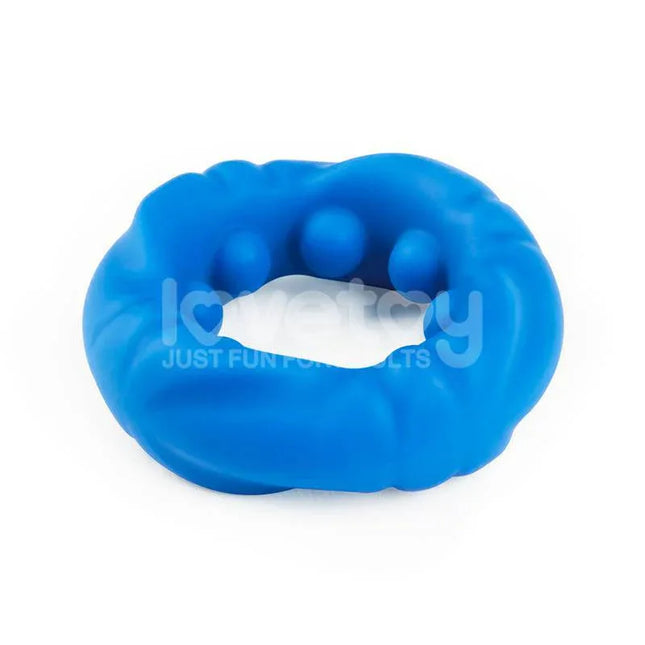 Pinnacle Pro Ridge Bump Stretcher Penis Ring, blue extra-soft silicone ring with deep ribbing for enhanced pleasure and comfort.