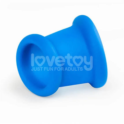 Blue silicone adult toy, Lovetoy brand, Pinnacle Pro Tapered Squeeze Stretcher Penis Ring product image.